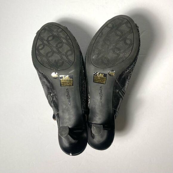 Nurture Women's Size 8.5M Silver/Black Leather Peep Toe Slingback Heels - Picture 6 of 8